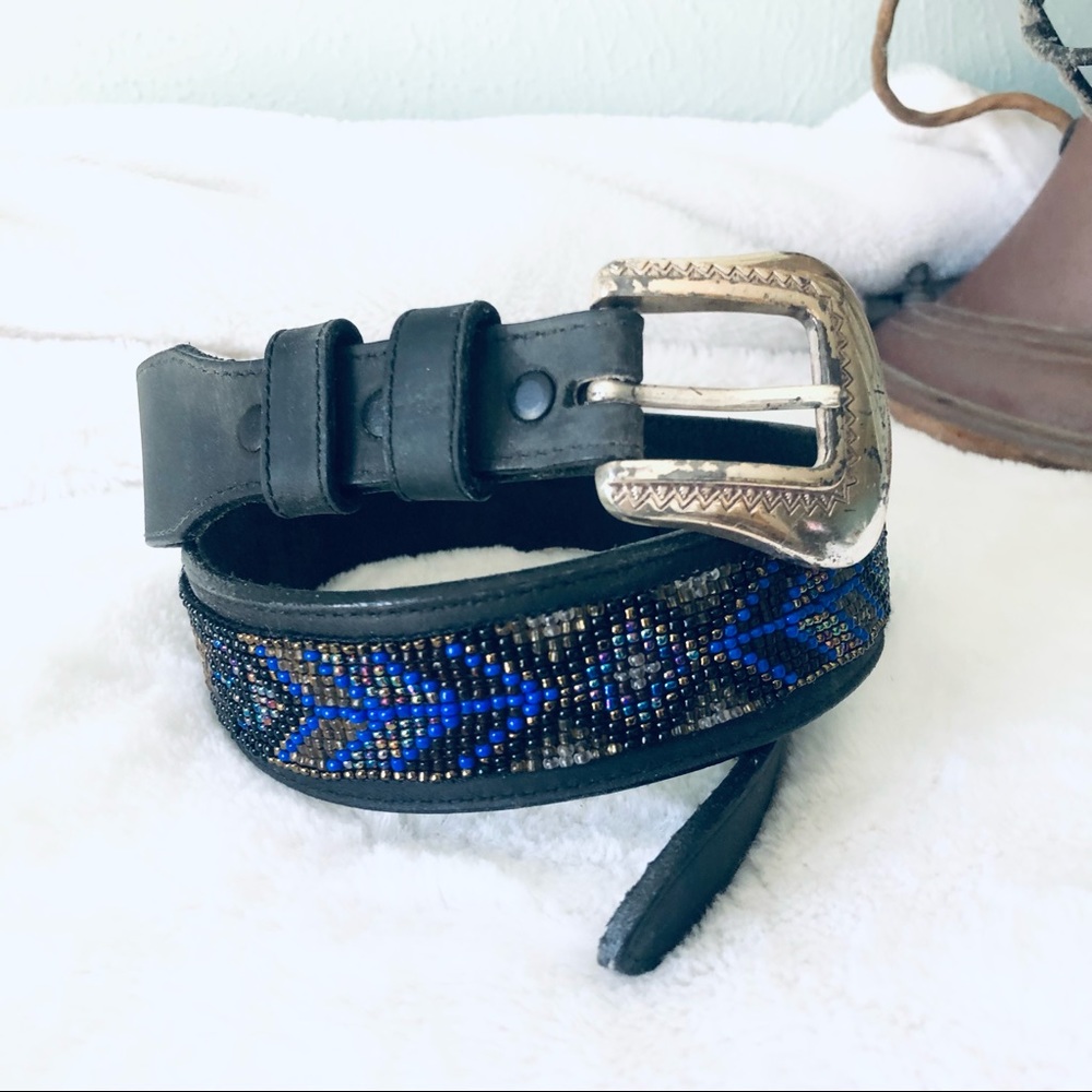 Justin Boots > Black Leather Aztec Beaded Western Belt > 30 - Picture 3 of 12